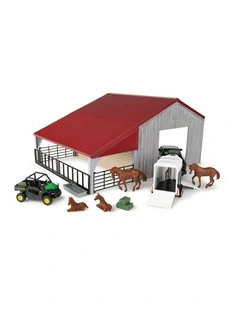 John Deere Weathered Barn Kids Play Set w/ Pickup Horse Trailer 1:32 Scale 3y 