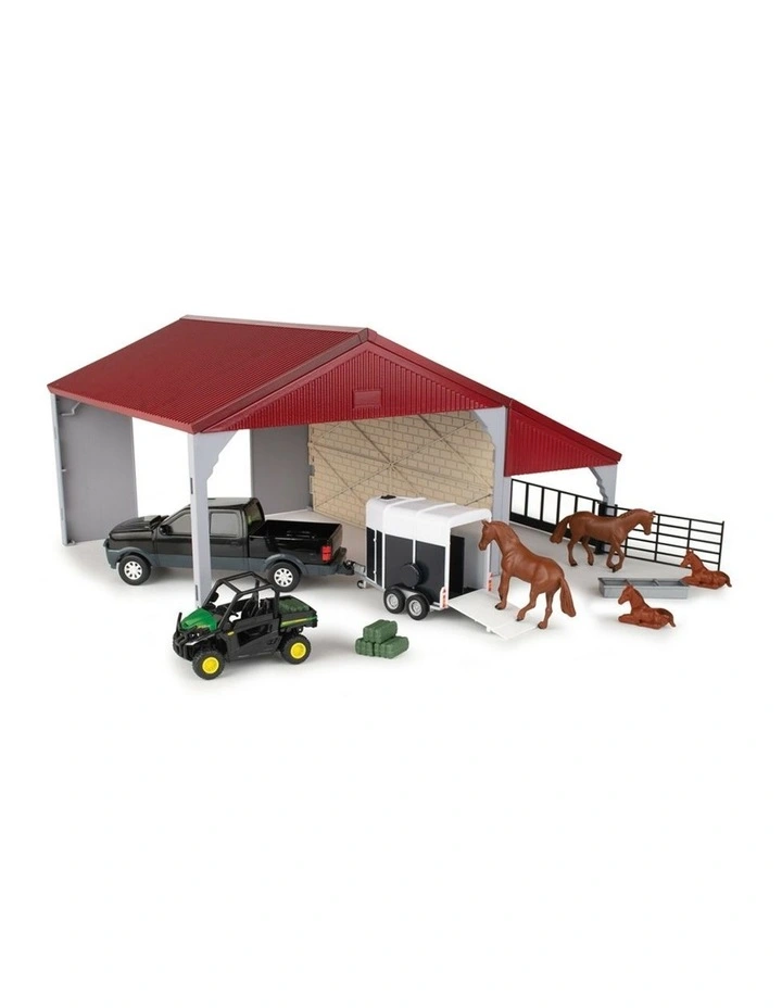 John Deere Weathered Barn Kids Play Set w/ Pickup Horse Trailer 1:32 Scale 3y image 2