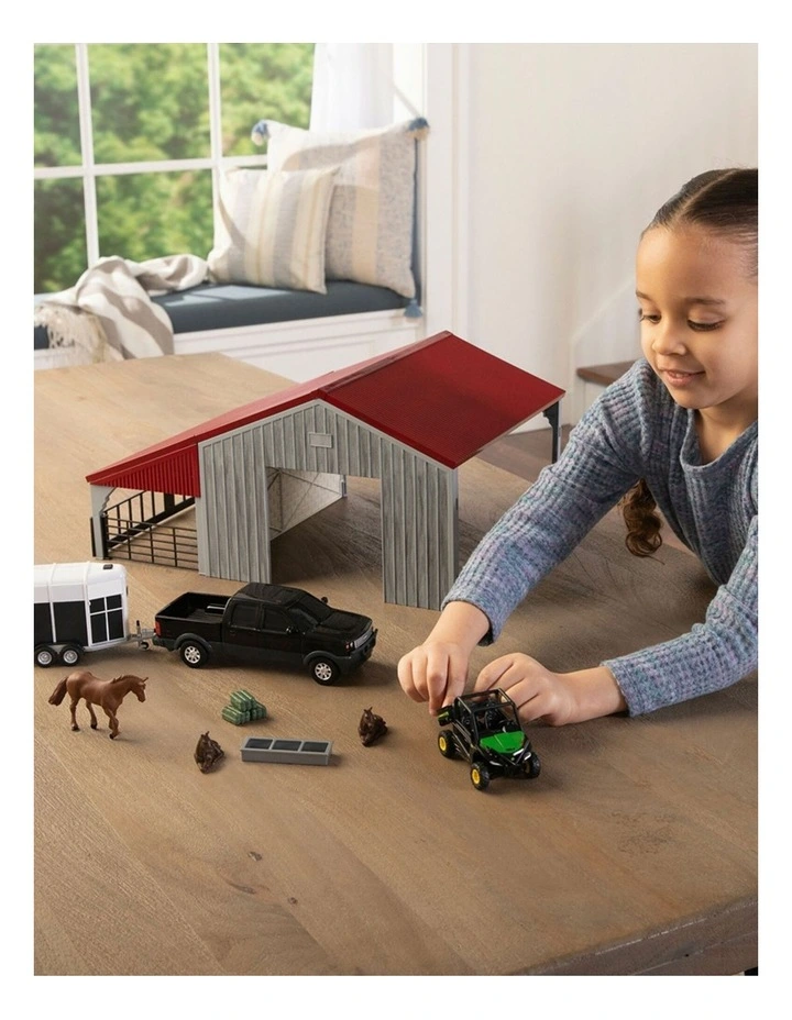 John Deere Weathered Barn Kids Play Set w/ Pickup Horse Trailer 1:32 Scale 3y image 5