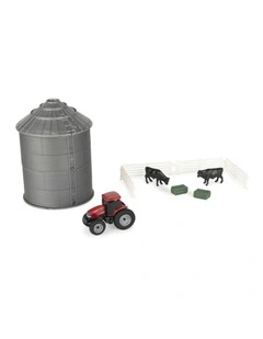 10pc Case IH 1:64 Mini Grain Bin Toy Playset W/ Tractor, Cattle, Hay Bales 3y 
