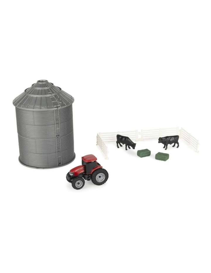10pc Case IH 1:64 Mini Grain Bin Toy Playset W/ Tractor, Cattle, Hay Bales 3y  image 1