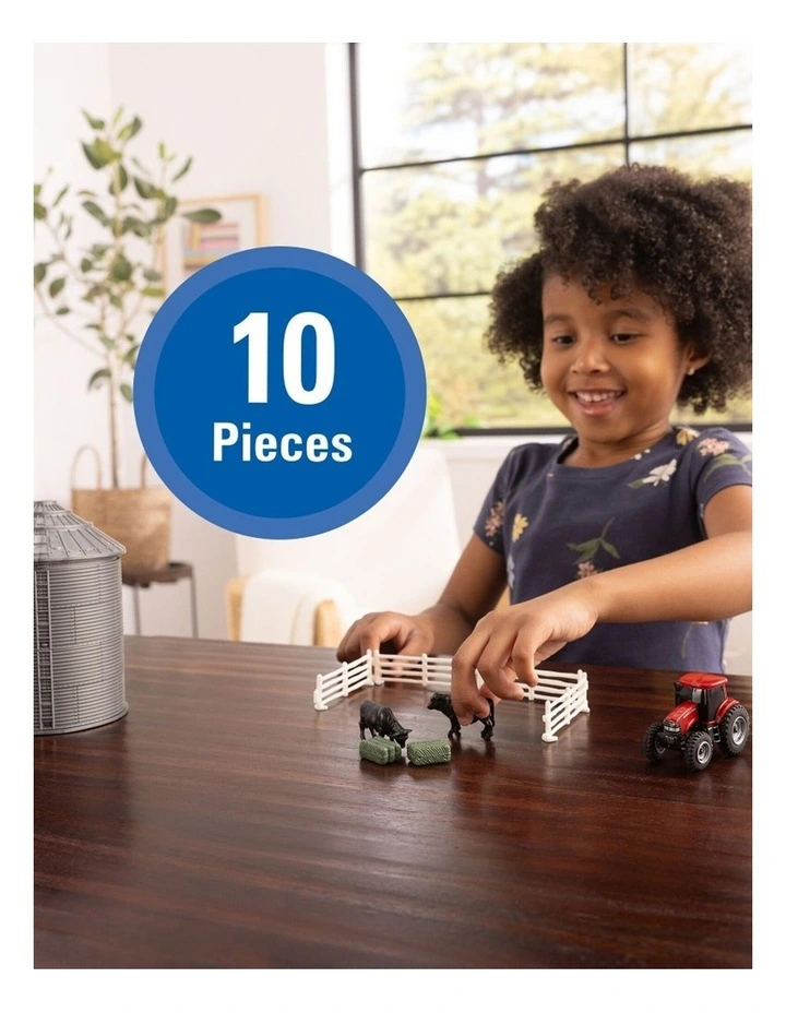 10pc Case IH 1:64 Mini Grain Bin Toy Playset W/ Tractor, Cattle, Hay Bales 3y  image 3