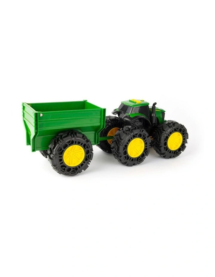 John Deere 38cm Monster Treads Tractor Kids Vehicle Toy w/ Wagon Light/Sounds 3  image 5