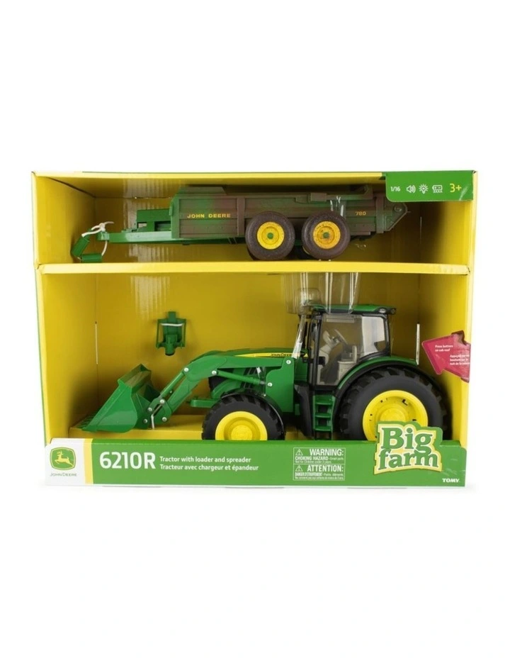 John Deere 1:16 Big Farm 6210R Tractor Toy Playset W/ Spreader 3y image 2