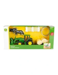 John Deere Hay Farm Set w/ Tractor Farm Animals 1:32 Scale Kids Toy 3y 