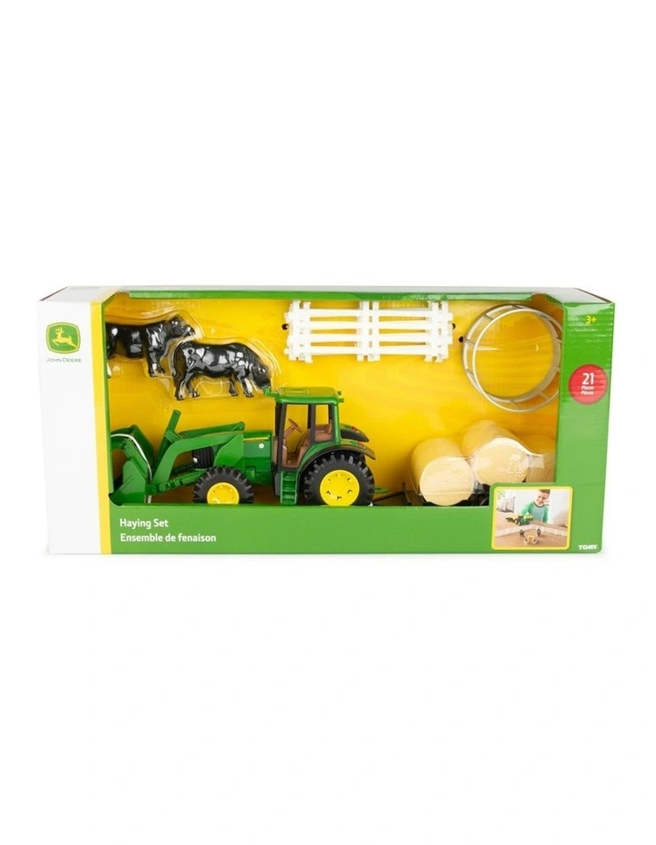 John Deere Hay Farm Set w/ Tractor Farm Animals 1:32 Scale Kids Toy 3y  image 1