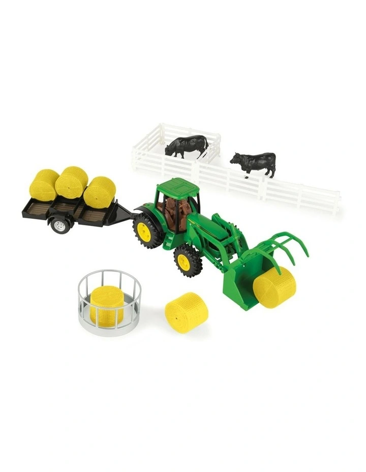 John Deere Hay Farm Set w/ Tractor Farm Animals 1:32 Scale Kids Toy 3y  image 2