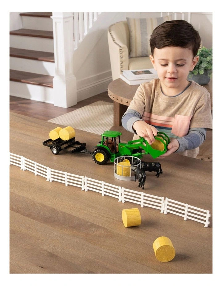John Deere Hay Farm Set w/ Tractor Farm Animals 1:32 Scale Kids Toy 3y  image 5