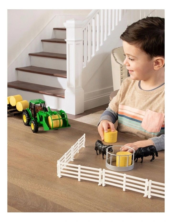 John Deere Hay Farm Set w/ Tractor Farm Animals 1:32 Scale Kids Toy 3y  image 6