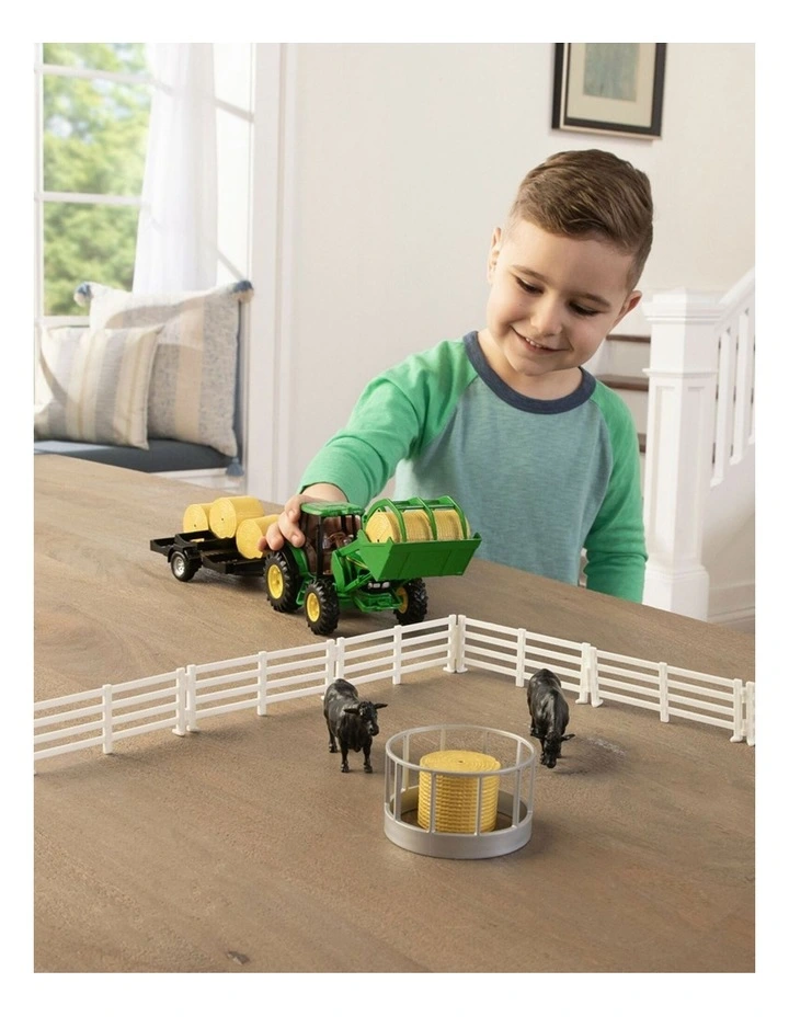 John Deere Hay Farm Set w/ Tractor Farm Animals 1:32 Scale Kids Toy 3y  image 7