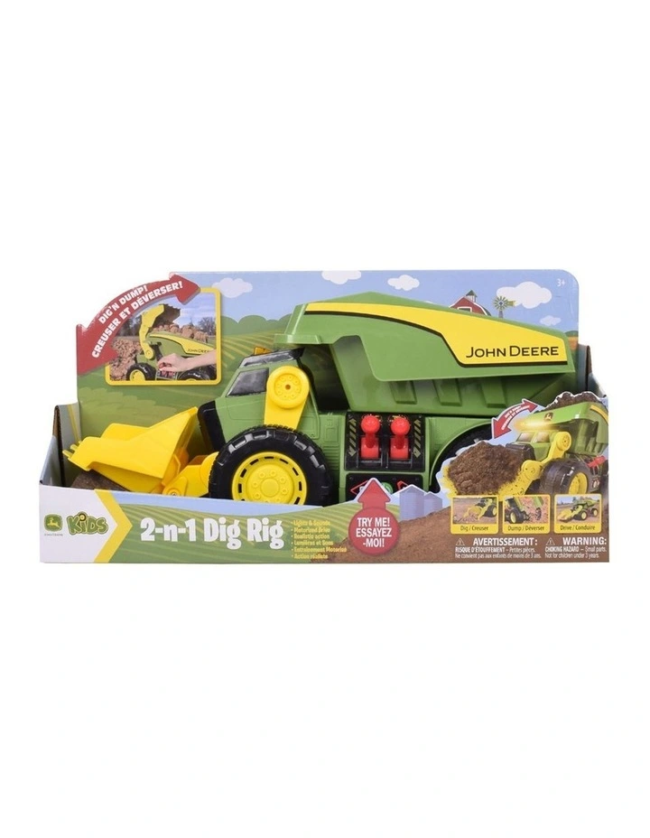 John Deere 2-N-1 Dig Rig Dump Truck & Loader w/ Lights/Sounds Motorized Drive image 2