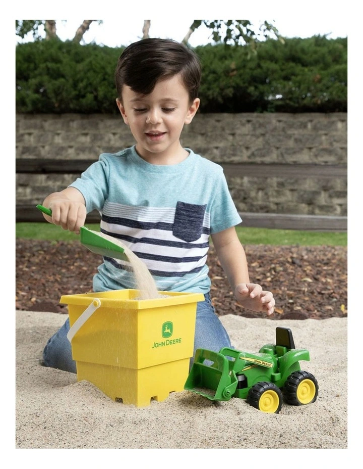 John Deere 15cm Sand Pit Bucket Set: Green Tractor w/Square Bucket & Shovel 18M image 2