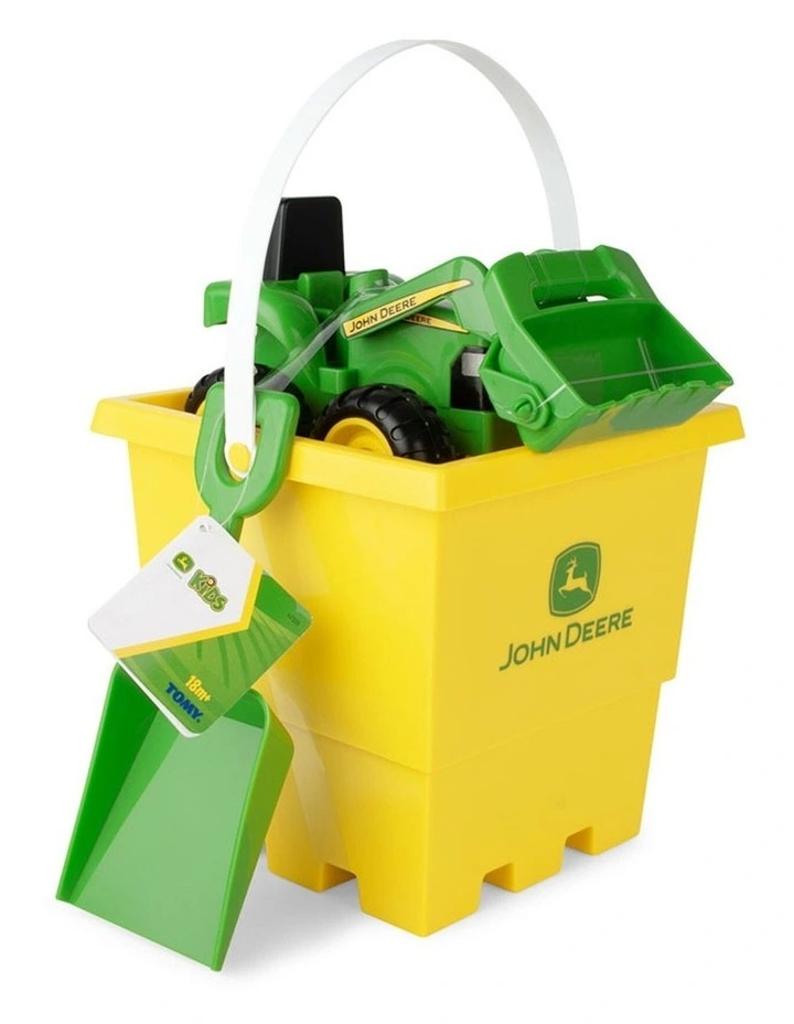 John Deere 15cm Sand Pit Bucket Set: Green Tractor w/Square Bucket & Shovel 18M image 3