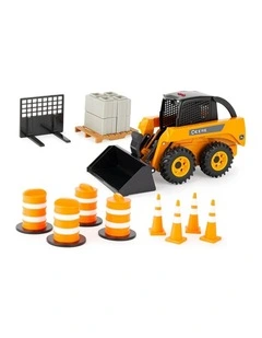 John Deere 1:16 SkidSteer Vehicle w/Accessories Cones & Bar Kids Toy Set 3y 