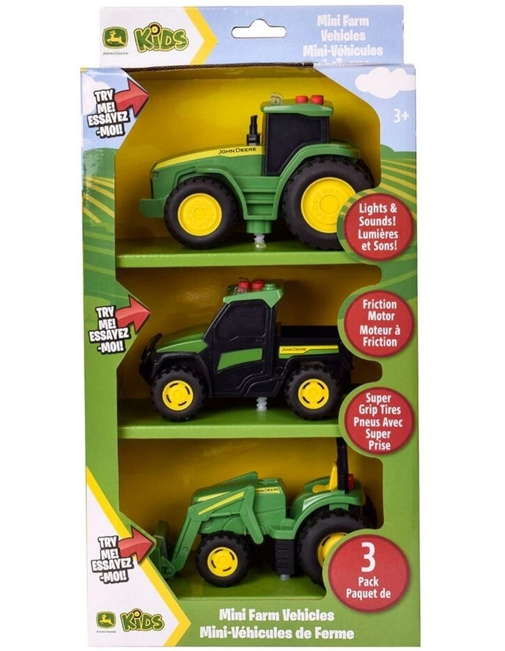 3pc John Deere Lights & Sound Mini Tractors Farm Vehicle Kids Toy Set 3y image 2