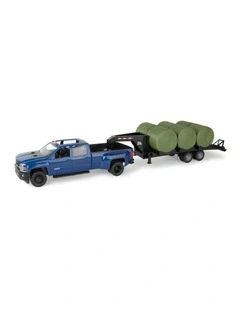 John Deere 1:16 Big Farm Pickup Truck Toy Playset W/ Trailer & Bales 3y 