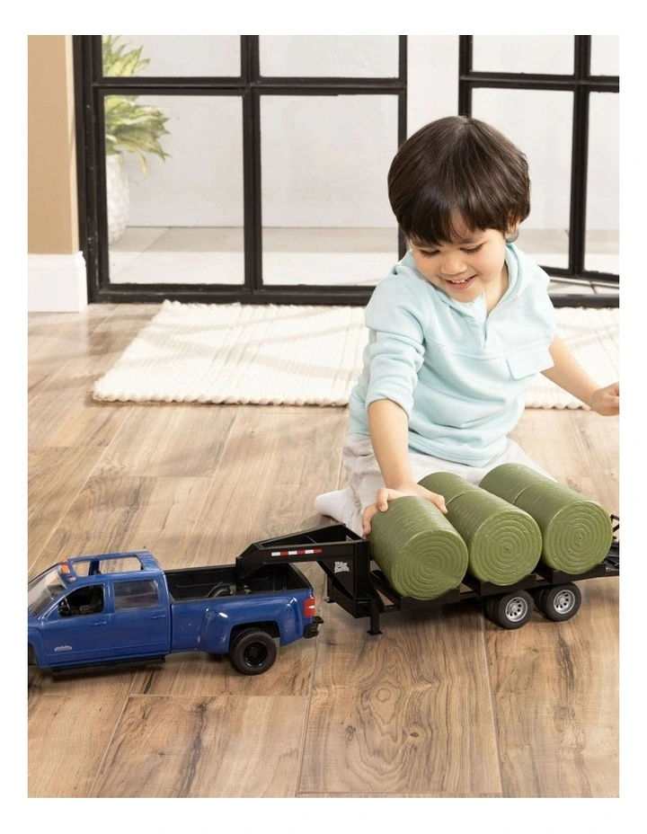 John Deere 1:16 Big Farm Pickup Truck Toy Playset W/ Trailer & Bales 3y image 2