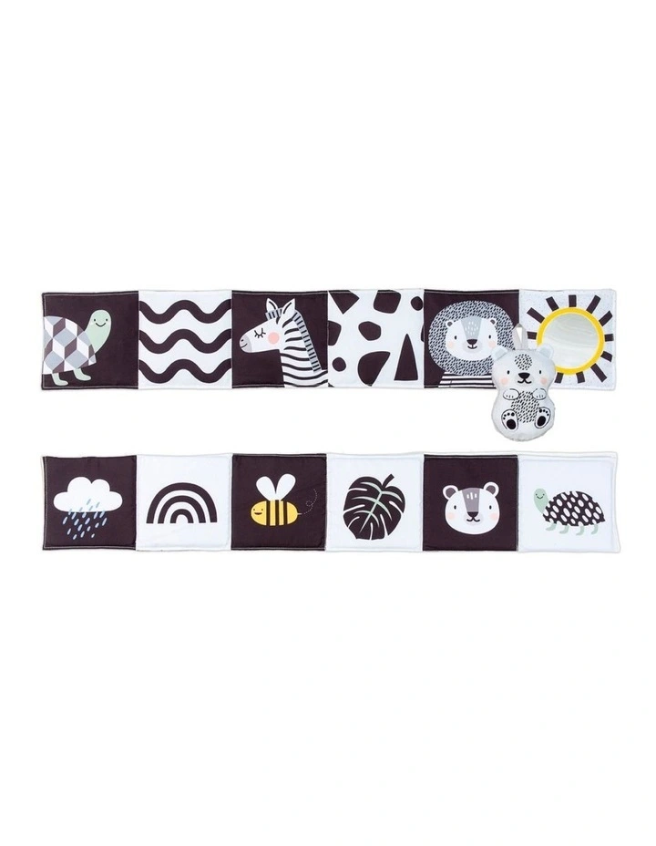 Savannah Black and White Tummy Book Crinkle Toy Baby Sensory 15x85cm image 1