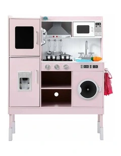 Keezi 102cm Wooden Pretend Kitchen Playset With Apron And Food Set1 Pink