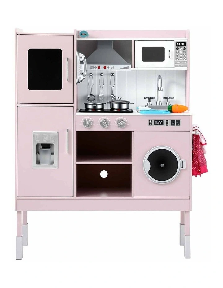 Keezi 102cm Wooden Pretend Kitchen Playset With Apron And Food Set1 Pink image 1