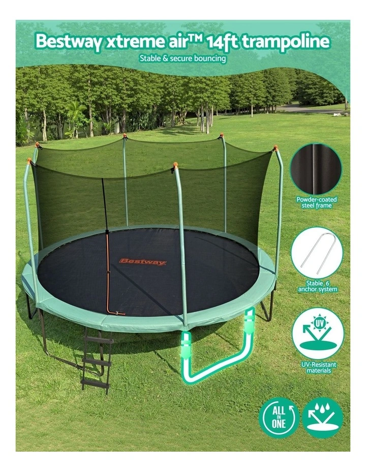 Bestway 14ft Trampoline Kids Rebounder Safety Net Enclosure Outdoor Fitness 4.27m for Ages 6  image 4