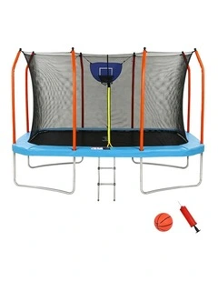 Everfit 12FT Kids Trampoline Rectangle Rebounder with Basketball Set Blue