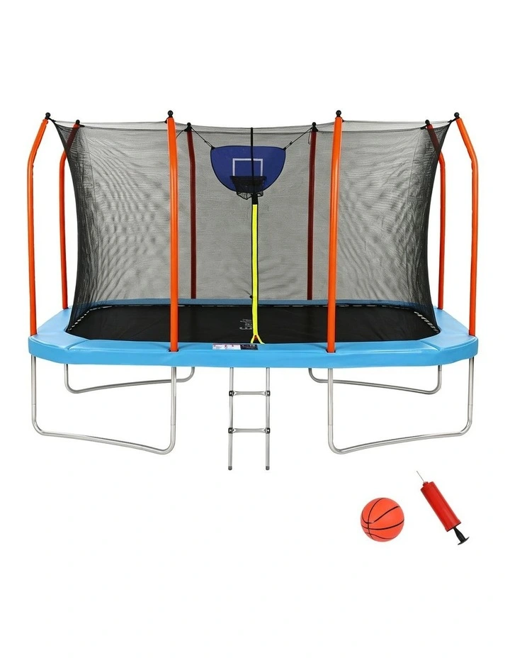 Everfit 12FT Kids Trampoline Rectangle Rebounder with Basketball Set Blue image 1