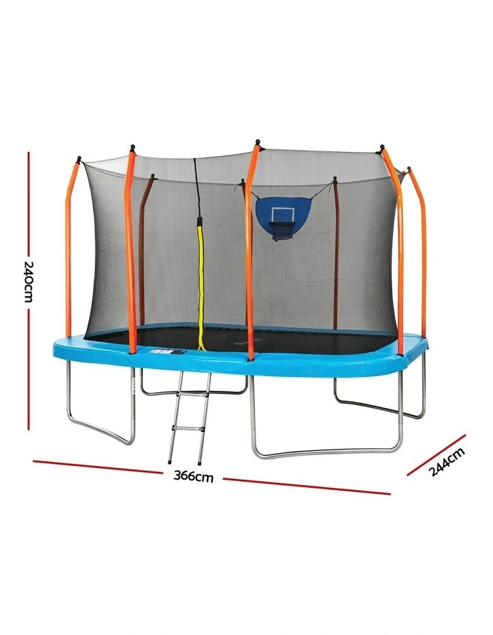 Everfit 12FT Kids Trampoline Rectangle Rebounder with Basketball Set Blue image 2