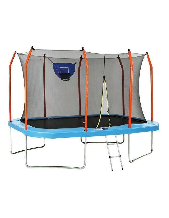 Everfit 12FT Kids Trampoline Rectangle Rebounder with Basketball Set Blue image 3