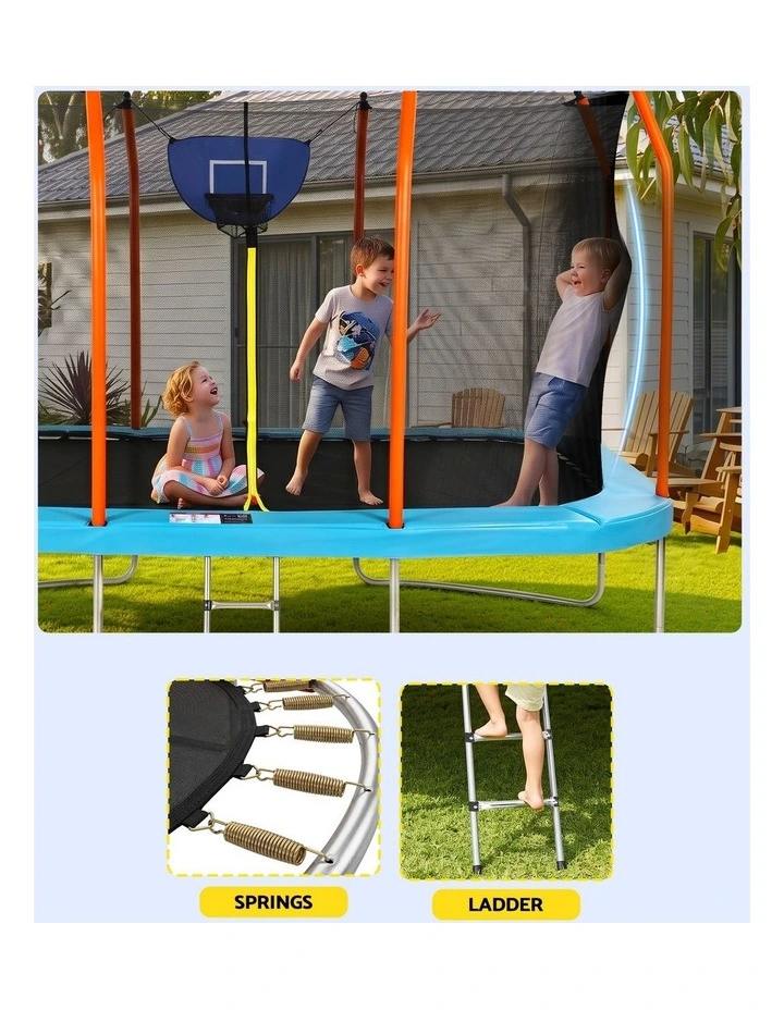 Everfit 12FT Kids Trampoline Rectangle Rebounder with Basketball Set Blue image 5