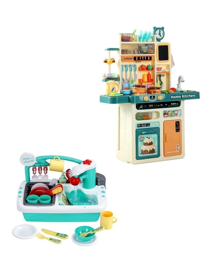 Keezi 2 Piece Kids Pretend Kitchen and Washing Playset Sink Toys image 3