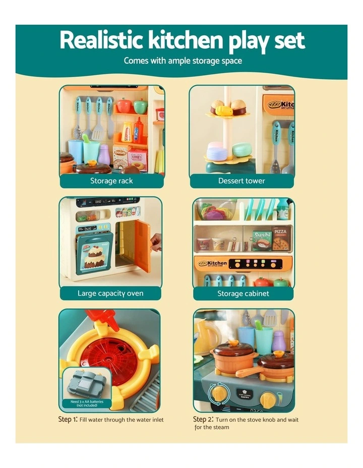 Keezi 2 Piece Kids Pretend Kitchen and Washing Playset Sink Toys image 5