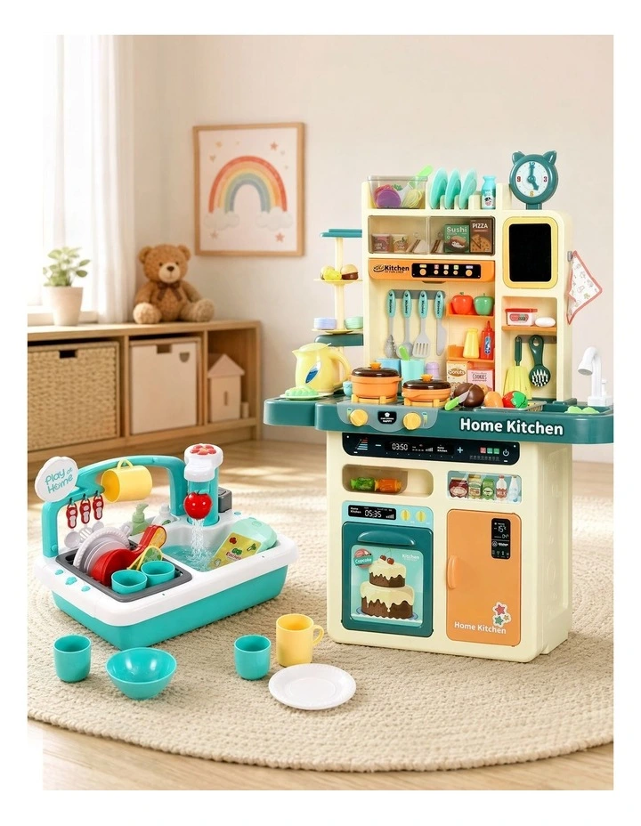 Keezi 2 Piece Kids Pretend Kitchen and Washing Playset Sink Toys image 6