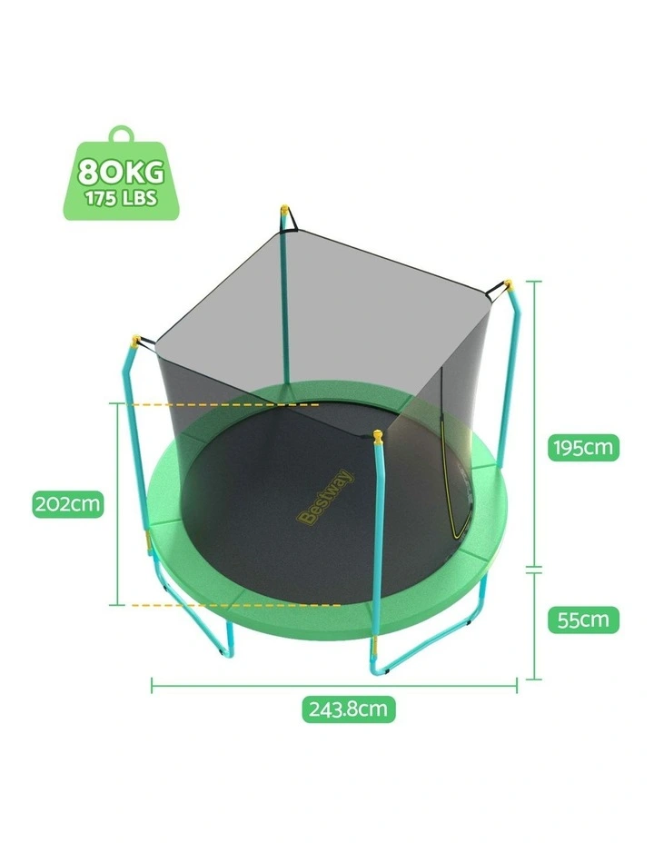 Bestway 8ft Trampoline Kids Rebounder Safety Net Enclosure Outdoor Fitness 2.44m for Ages 6 image 2