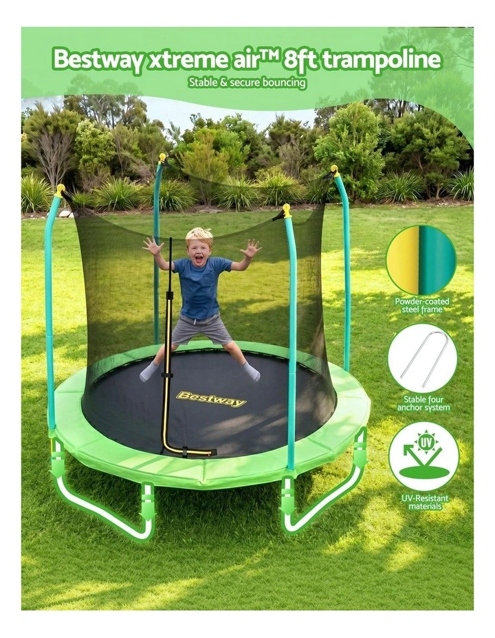 Bestway 8ft Trampoline Kids Rebounder Safety Net Enclosure Outdoor Fitness 2.44m for Ages 6 image 4