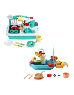 Keezi Kids Pretend Kitchen Sink and Water Playset Fishing Game Toys Play food