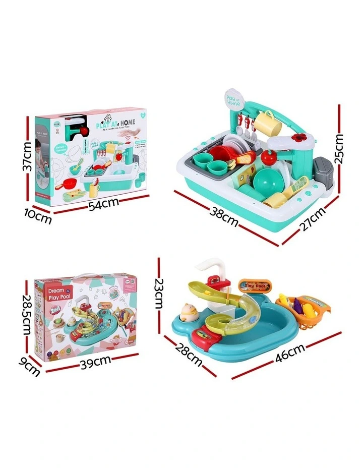 Keezi Kids Pretend Kitchen Sink and Water Playset Fishing Game Toys Play food image 2