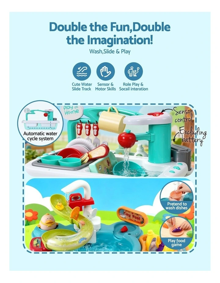 Keezi Kids Pretend Kitchen Sink and Water Playset Fishing Game Toys Play food image 4