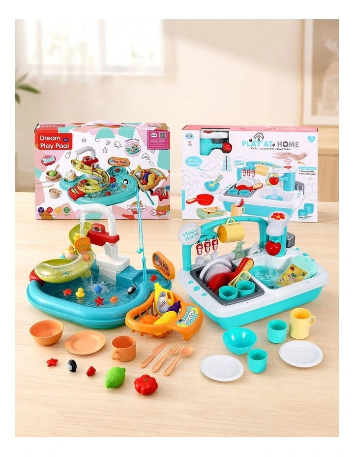 Keezi Kids Pretend Kitchen Sink and Water Playset Fishing Game Toys Play food image 6
