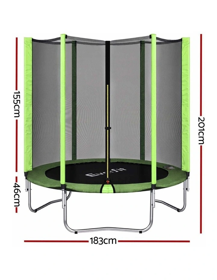 Everfit 6FT Kids Trampoline Round Rebounder with Enclosure Net Green image 2
