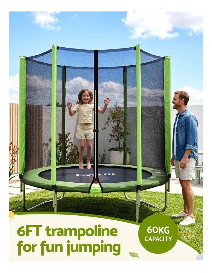 Everfit 6FT Kids Trampoline Round Rebounder with Enclosure Net Green image 4