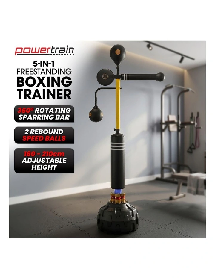 Powertrain 5-in-1 Freestanding Boxing Trainer Reflex Punching Bag with 360 Sparring Bar Speed Balls image 3