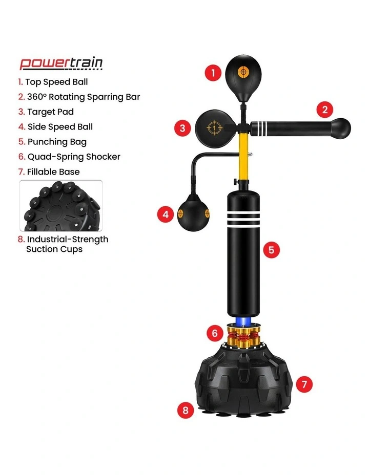 Powertrain 5-in-1 Freestanding Boxing Trainer Reflex Punching Bag with 360 Sparring Bar Speed Balls image 4