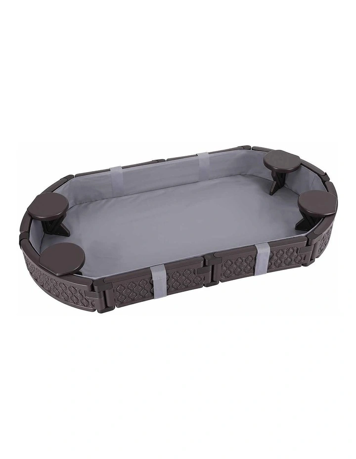 Keezi Kids Sandpit Toys Outdoor Sandbox Oval Sand Pit 4 Seats Grey Cover image 1