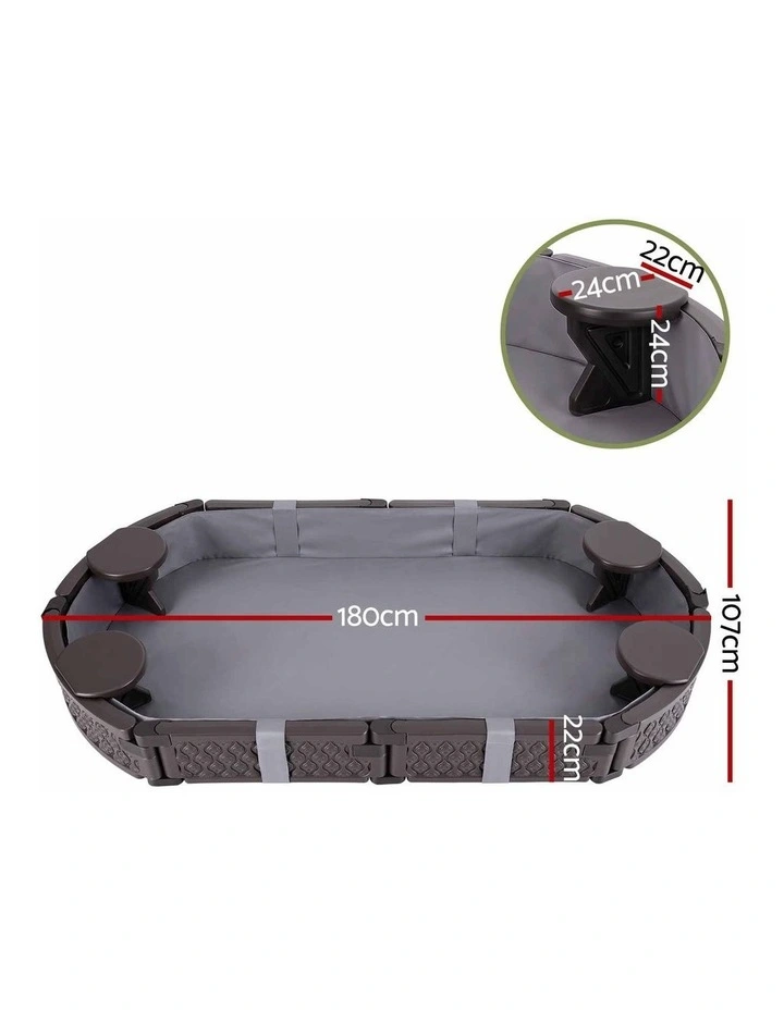 Keezi Kids Sandpit Toys Outdoor Sandbox Oval Sand Pit 4 Seats Grey Cover image 2