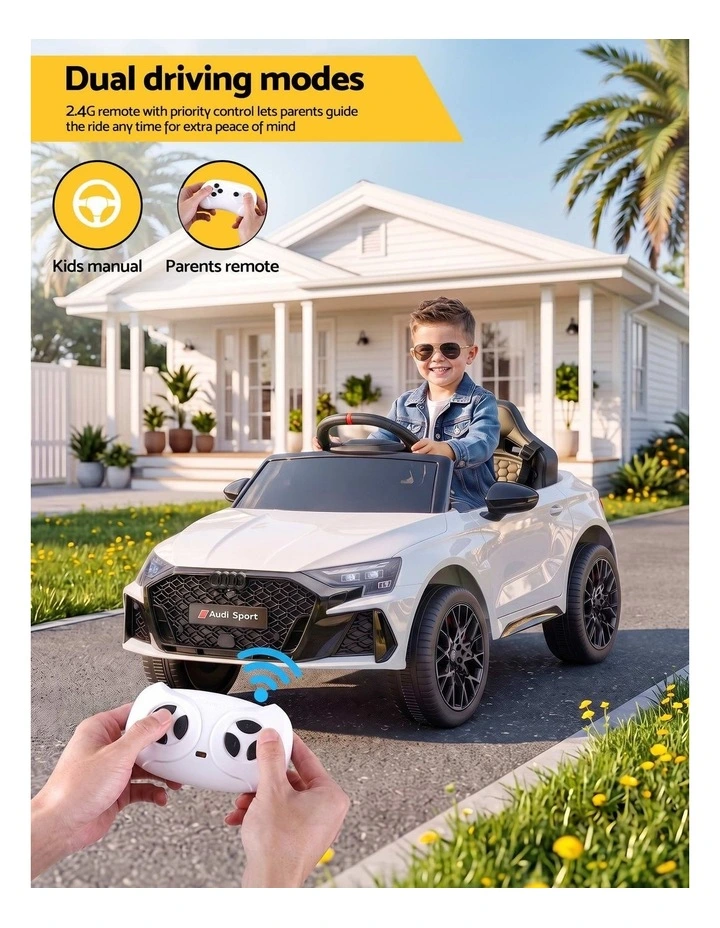 Ride On Car Licensed Audi RS3 Car for Kids 12V Remote Control White image 4