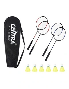 Centra Badminton Set 4 Rackets 6 Shuttles Nylon Aluminium Black Red Blue