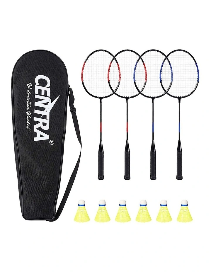 Centra Badminton Set 4 Rackets 6 Shuttles Nylon Aluminium Black Red Blue image 2