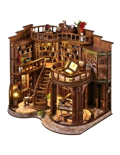 Bo Peep Book Nook Kit DIY Vintage Library with Warm LED 3D Wooden Puzzle Walnut