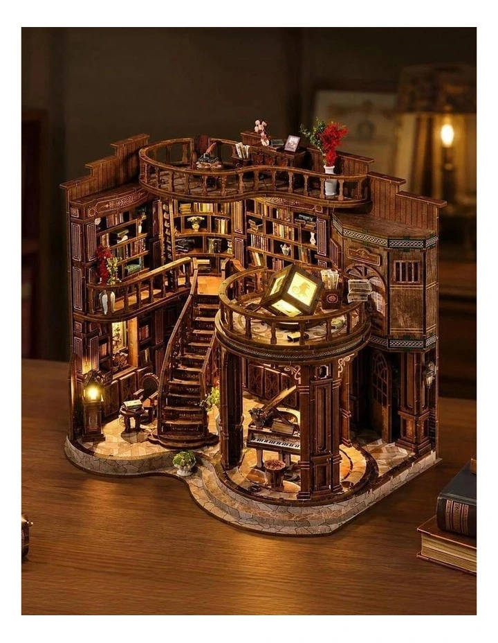 Bo Peep Book Nook Kit DIY Vintage Library with Warm LED 3D Wooden Puzzle Walnut image 5